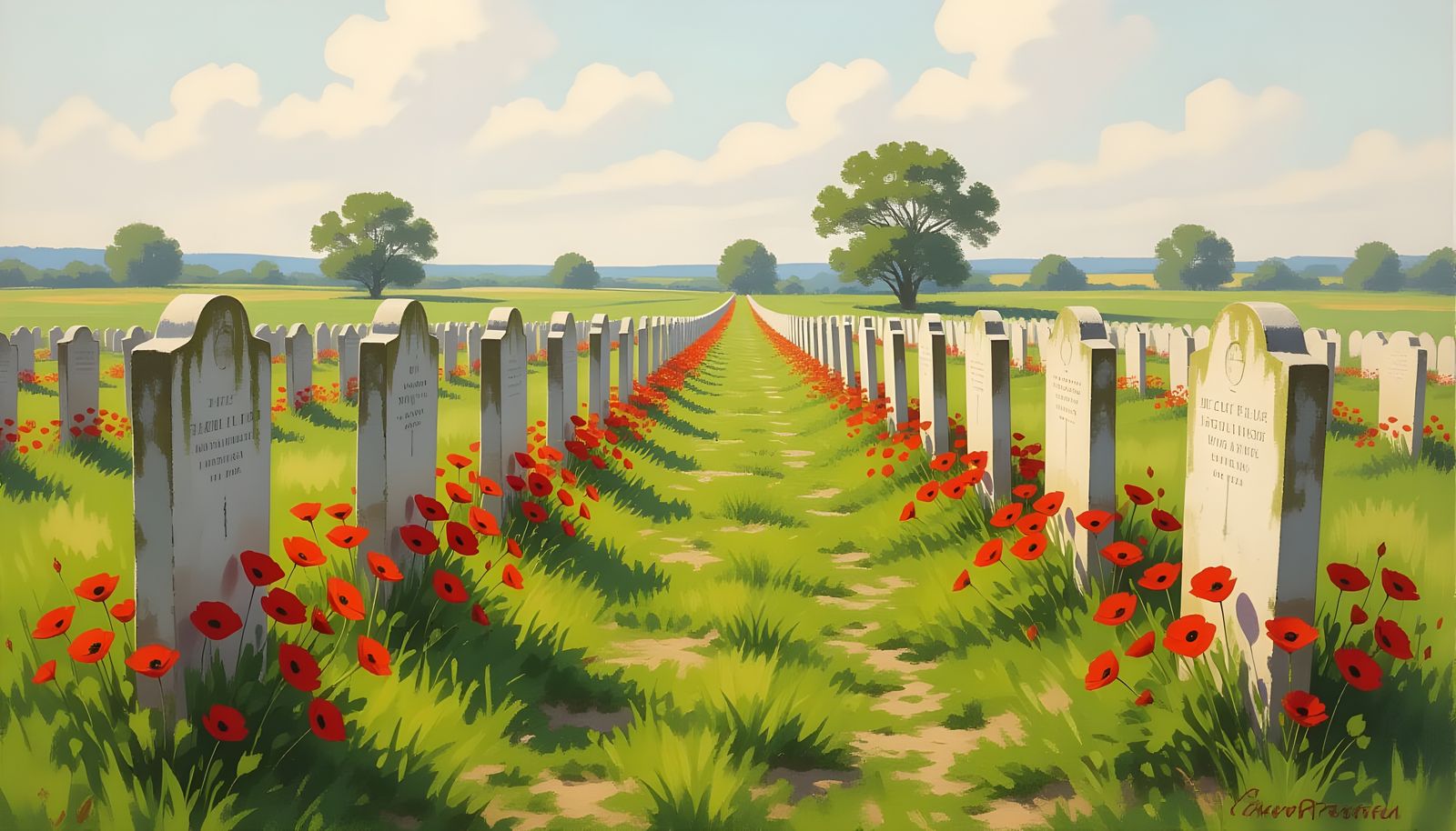 Gravestones and Poppies in a French Field