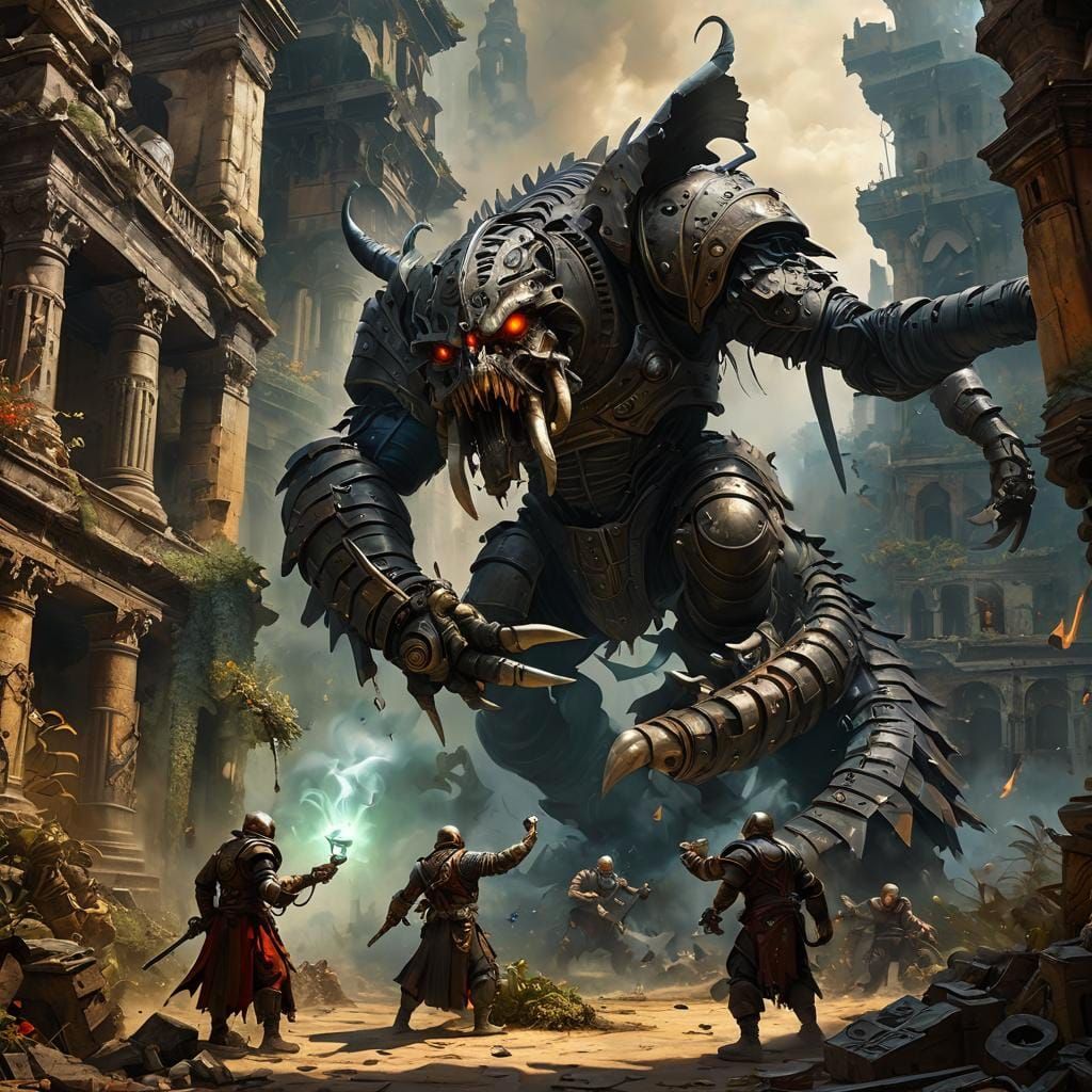 Epic Clockwork Golem Battle in Decadent City Ruins