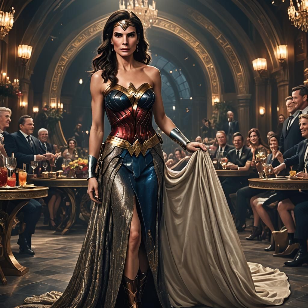 Sandra Bullock as Wonder Woman in Evening Gown