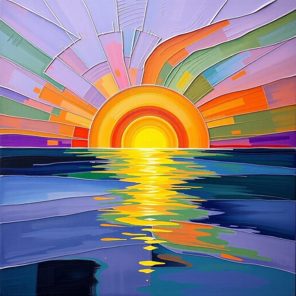 Sunrise Impasto Painting with Deconstructivist Elements