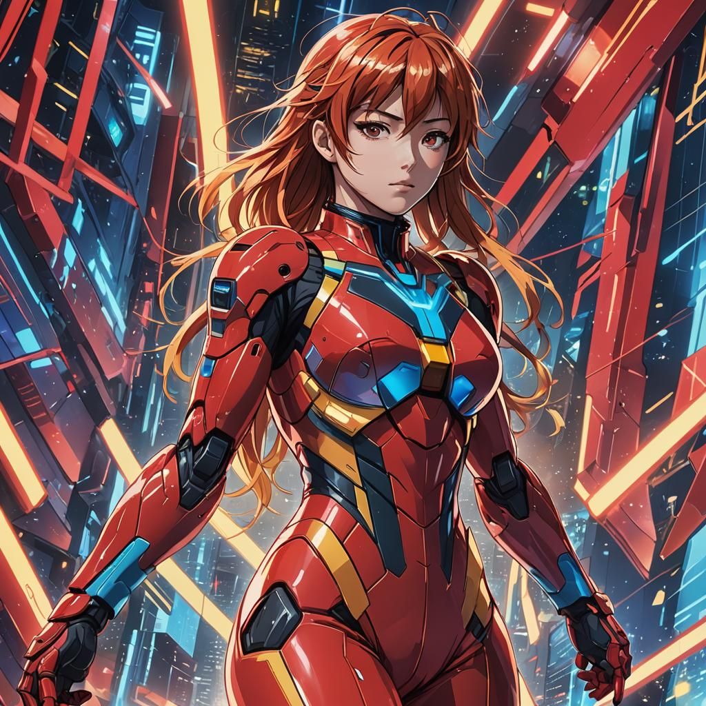 Asuka in Red Plugsuit, Cel-Shaded Anime Style