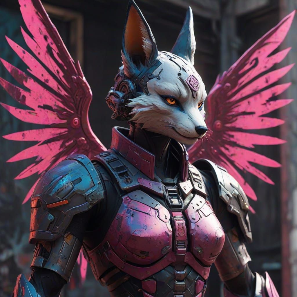 Cyberpunk Rabbit Fox in Wrath Form, Graffiti Art