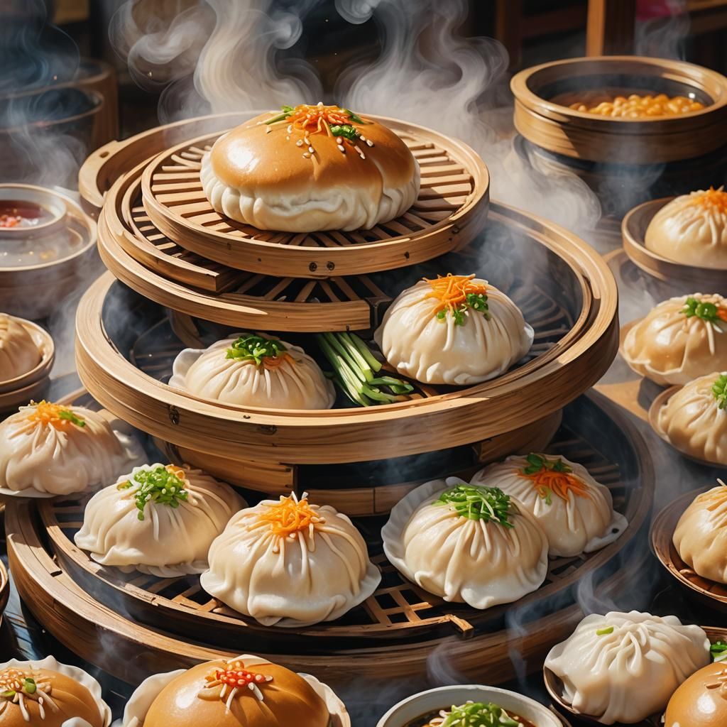Steaming Bao Bun: A Culinary Oil Painting