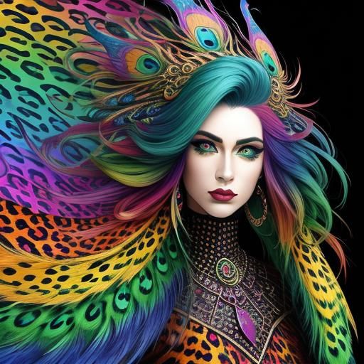 Abstract Woman with Dragon Scales and Peacock Hair