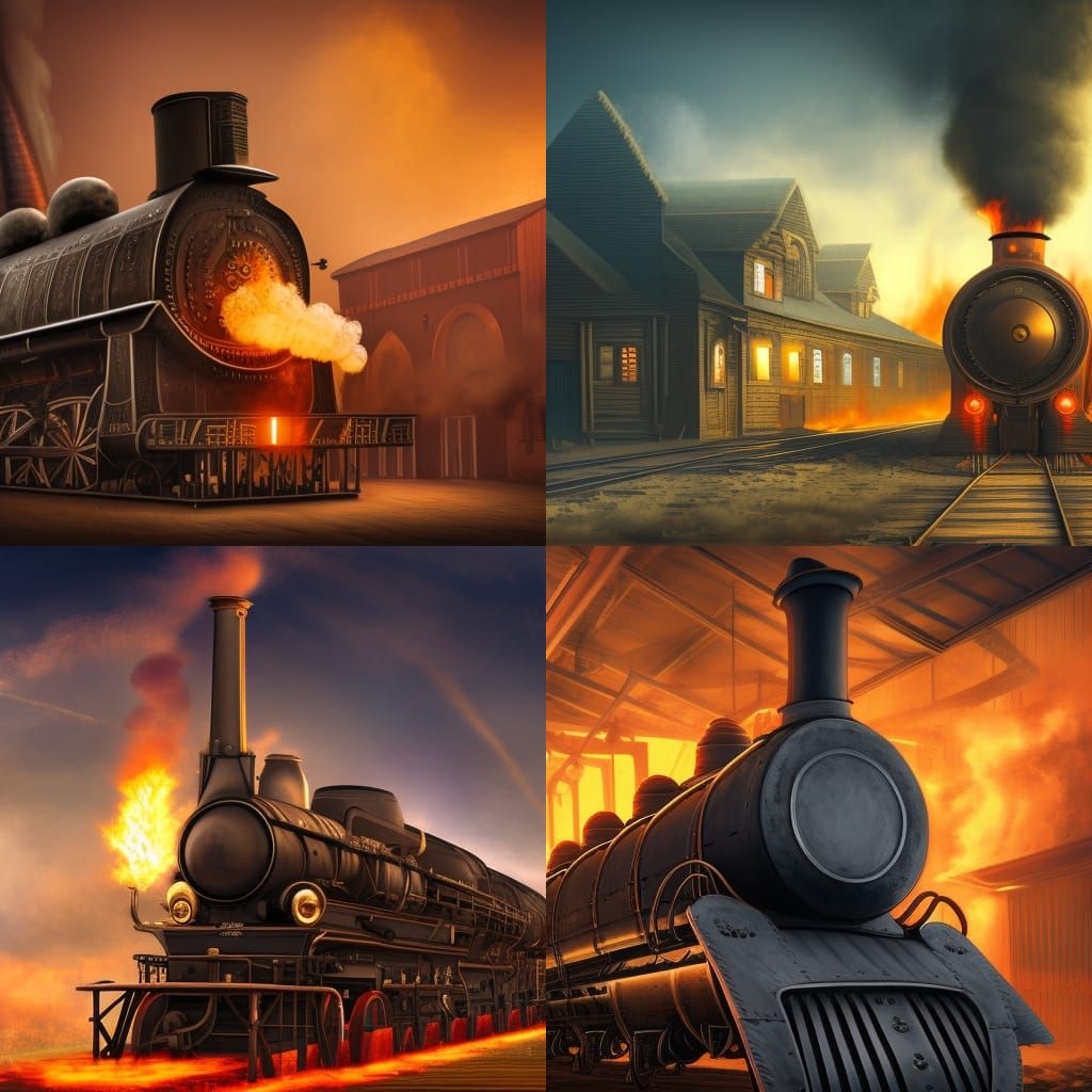 Flying Rocket Train in Detailed Matte Painting