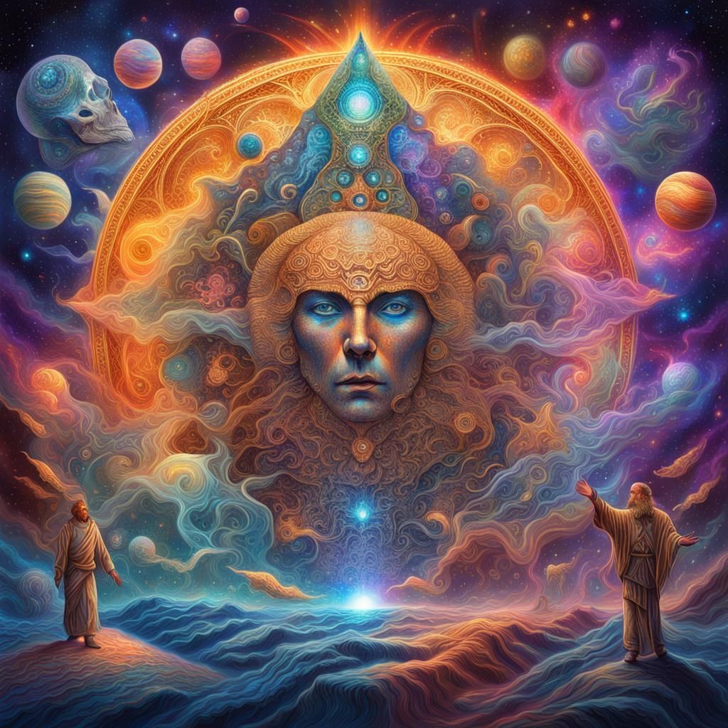 Holographic Astral Illustration of Five Cosmic Figures