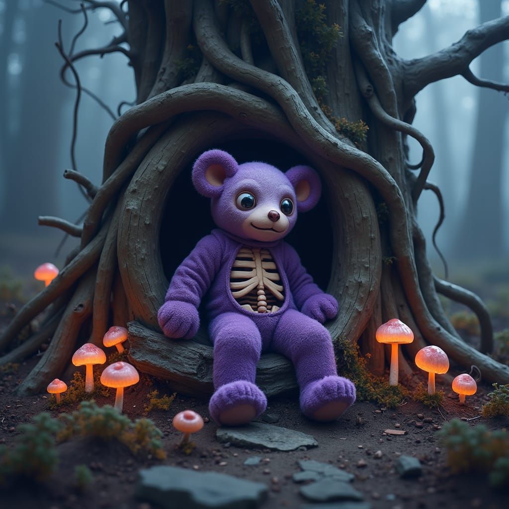 Eight-Eyed Alien Creature in Dark Whimsical Style