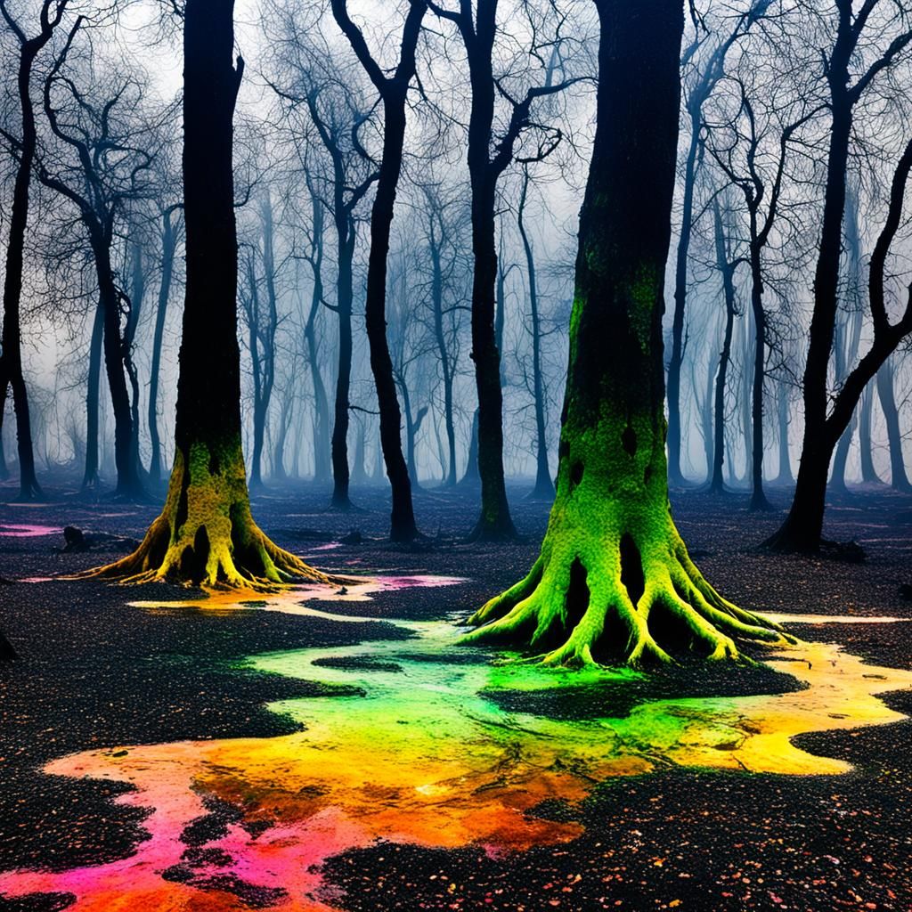 Magical Creatures Emerge from Colorful Tree Fumes
