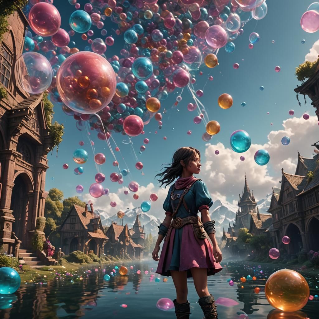 Girl with Floating Bubblegums: Fantasy Concept Art