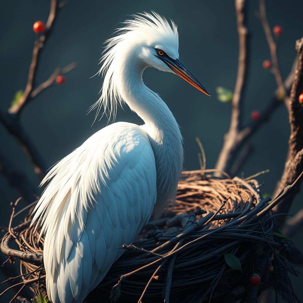 Elegant Egret in Dreamy Nest
