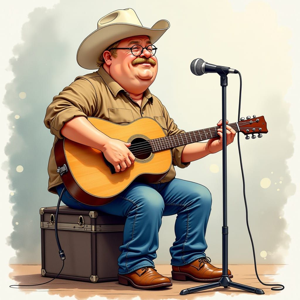 Retro Watercolor Guitarist Shines on Stage