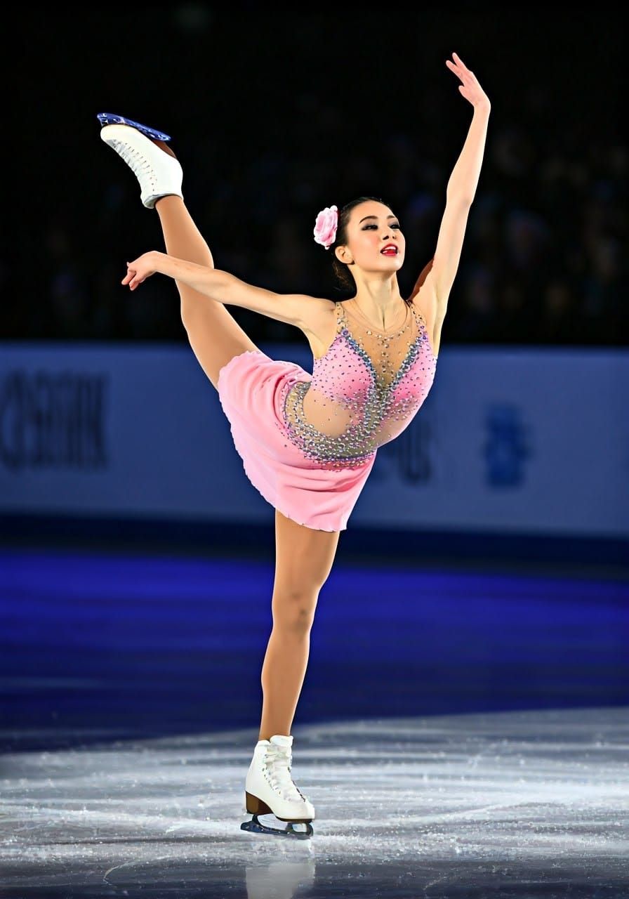 Elegant Figure Skater in Pink Costume