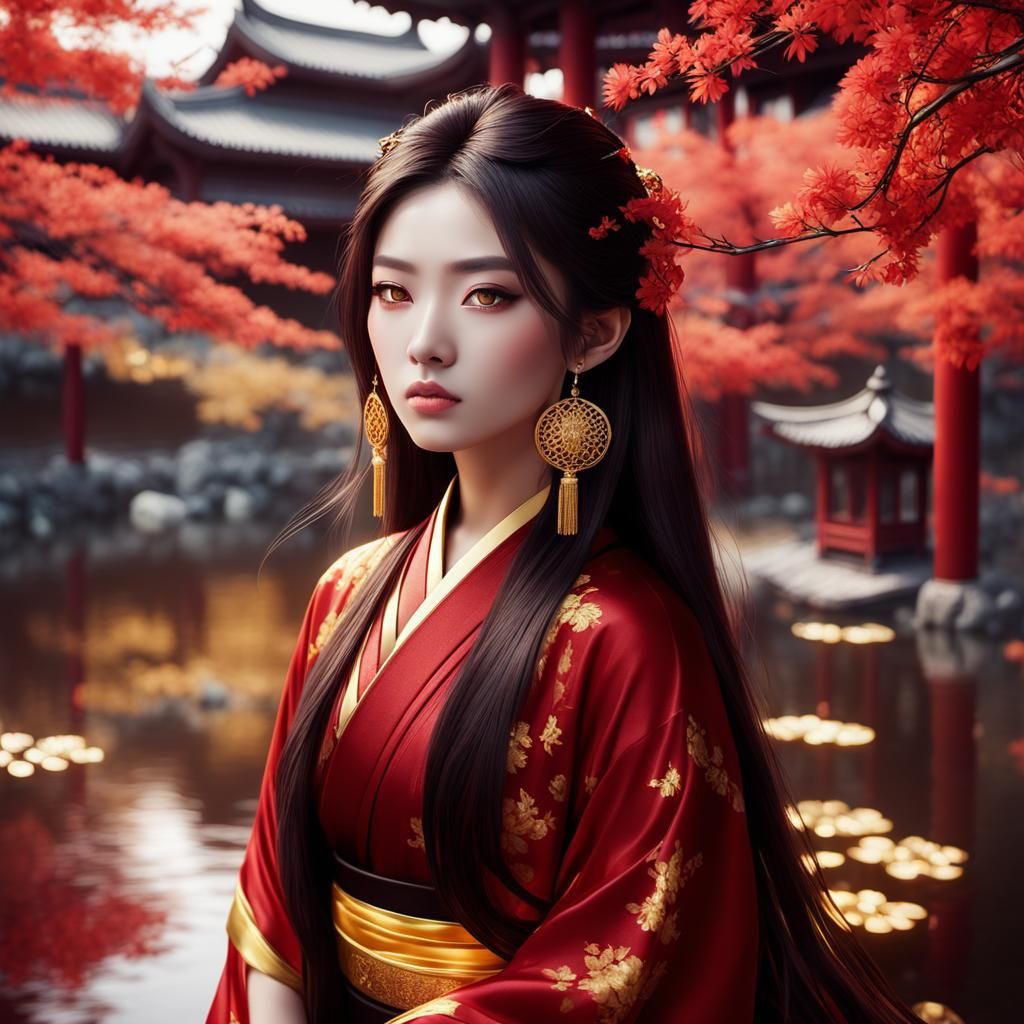Beautiful Chinese Woman in Kimono: Digital Art