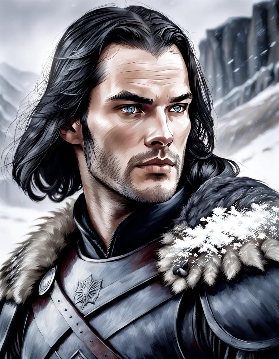 Jon Snow Portrait on the Wall in George R.R. Martin Style