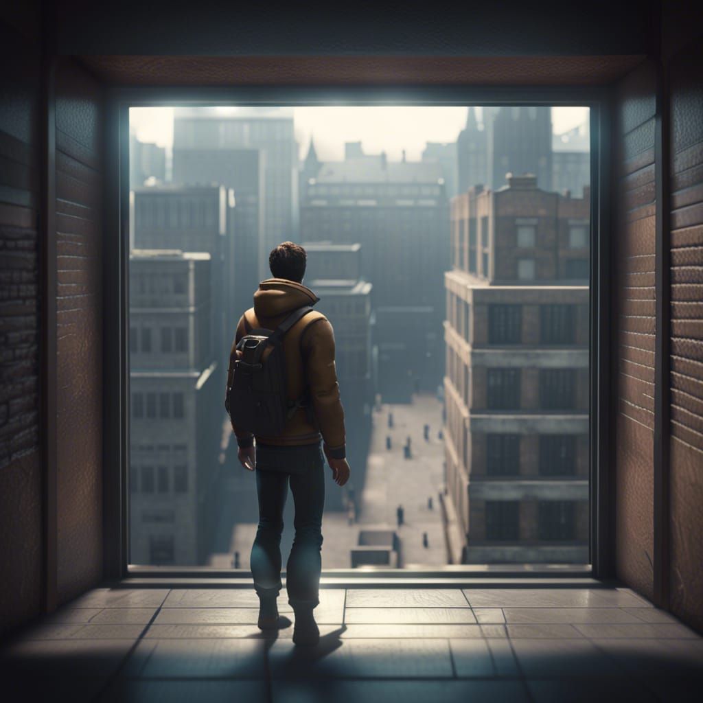 Giant Stares Down From Window: 3D Game Cinematic