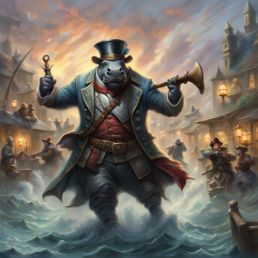 Hippo-Folk Pirate Giff in Ethereal Fantasy Style