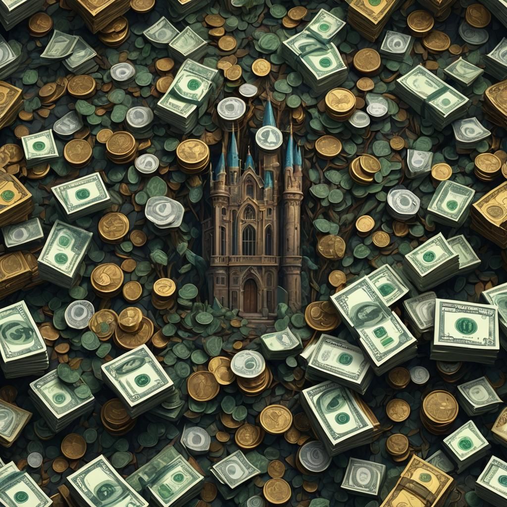 Detailed Matte Painting of Money in Deep Color