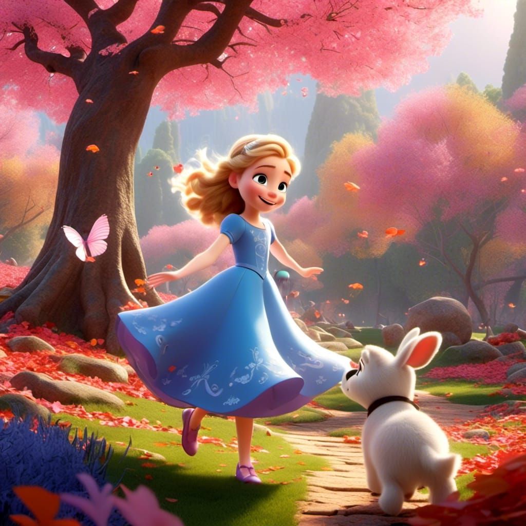 <lora:Pixar:1.0> Pixar, de una mini caprichosa hada, rubia casi blancos, ondulados, ojos azules, con un vestido blanco, ...