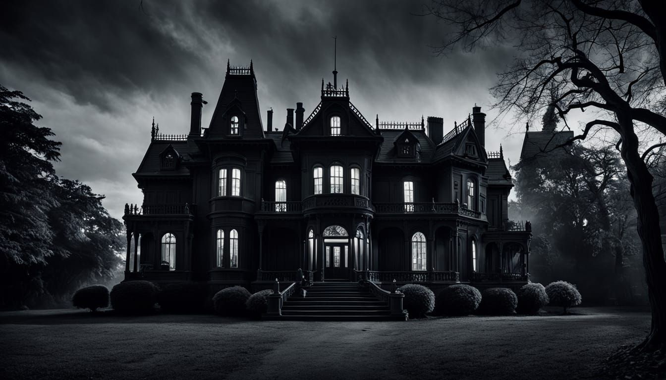 The Addams Family Mansion in Moody Cinematic Style