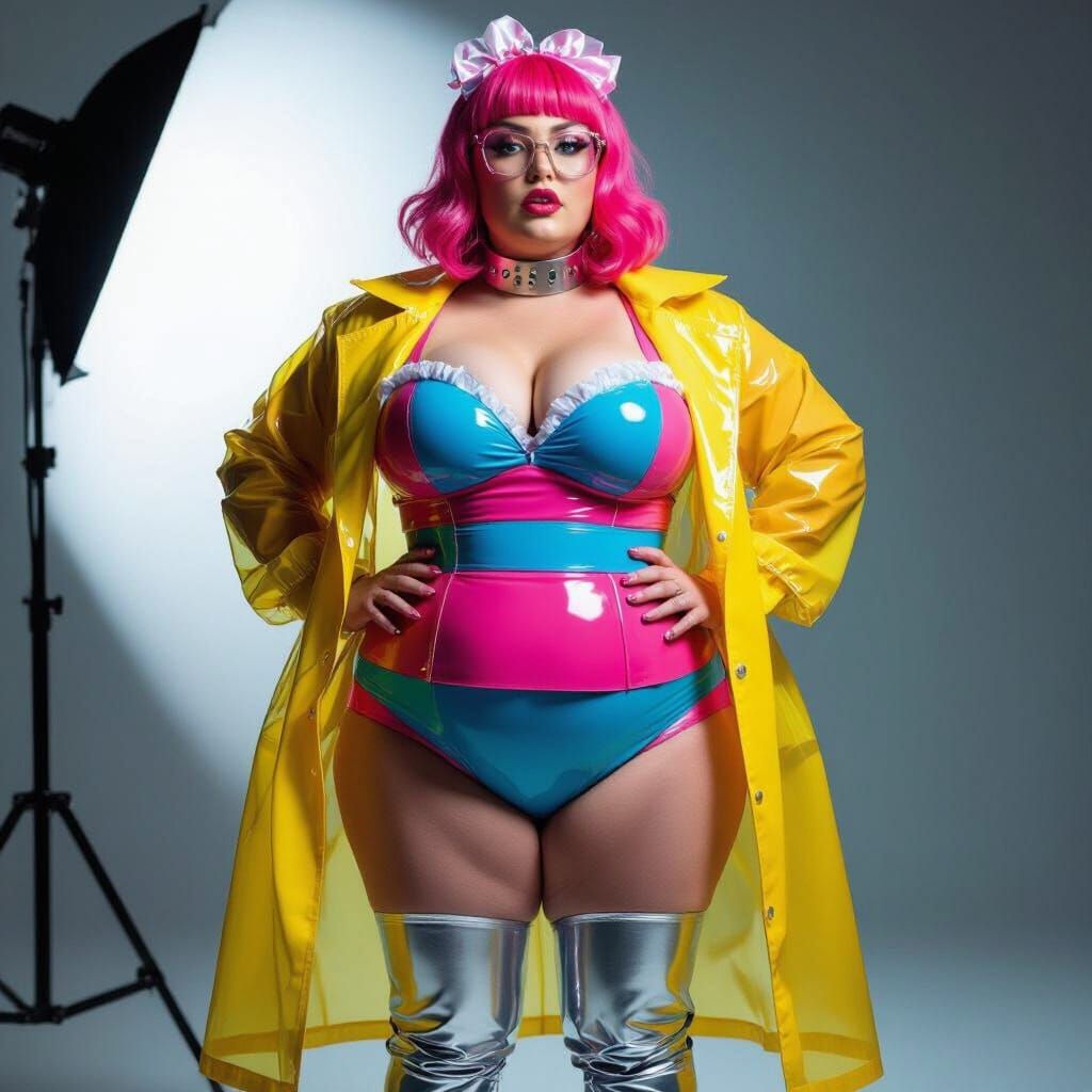 Fashion Editorial: Pink Haired Woman in Latex Maid Outfit