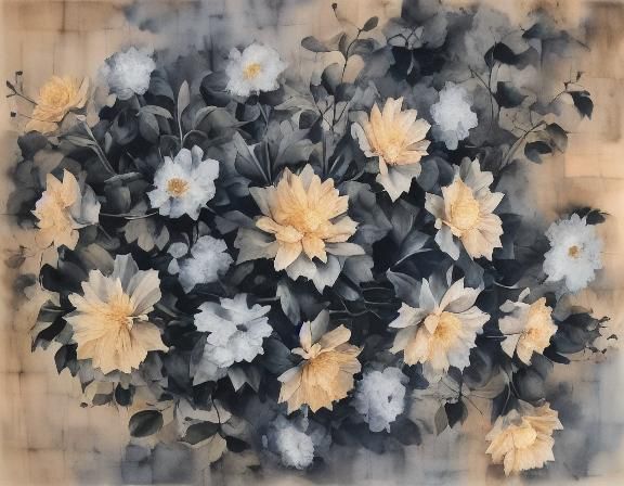 Watercolor Bougainvillea Arrangement on Antique Table