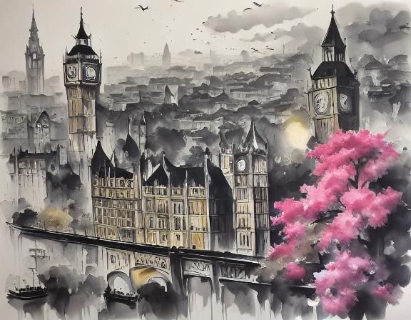 Delicate Bougainvillea Chess Pieces in Watercolor