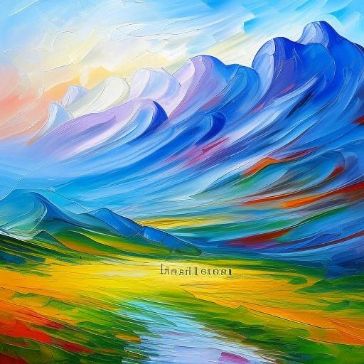 Misty Mountain Landscape in Expressionist Oil Painting