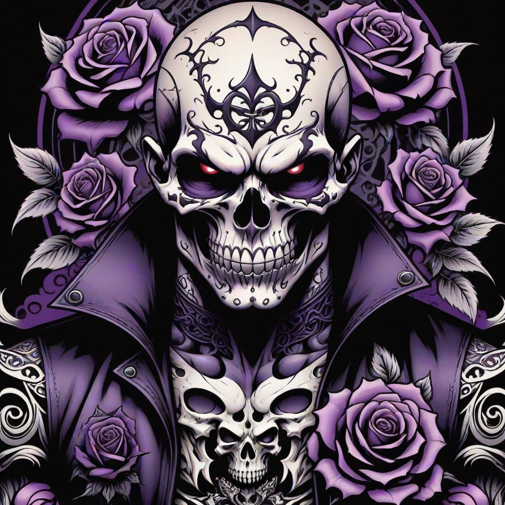 Brooding Vigilante in Ed Hardy Tattoo Art Style