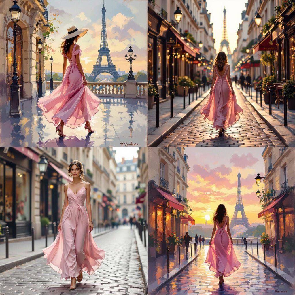 Woman in Pink Chiffon Dress Walking in Paris