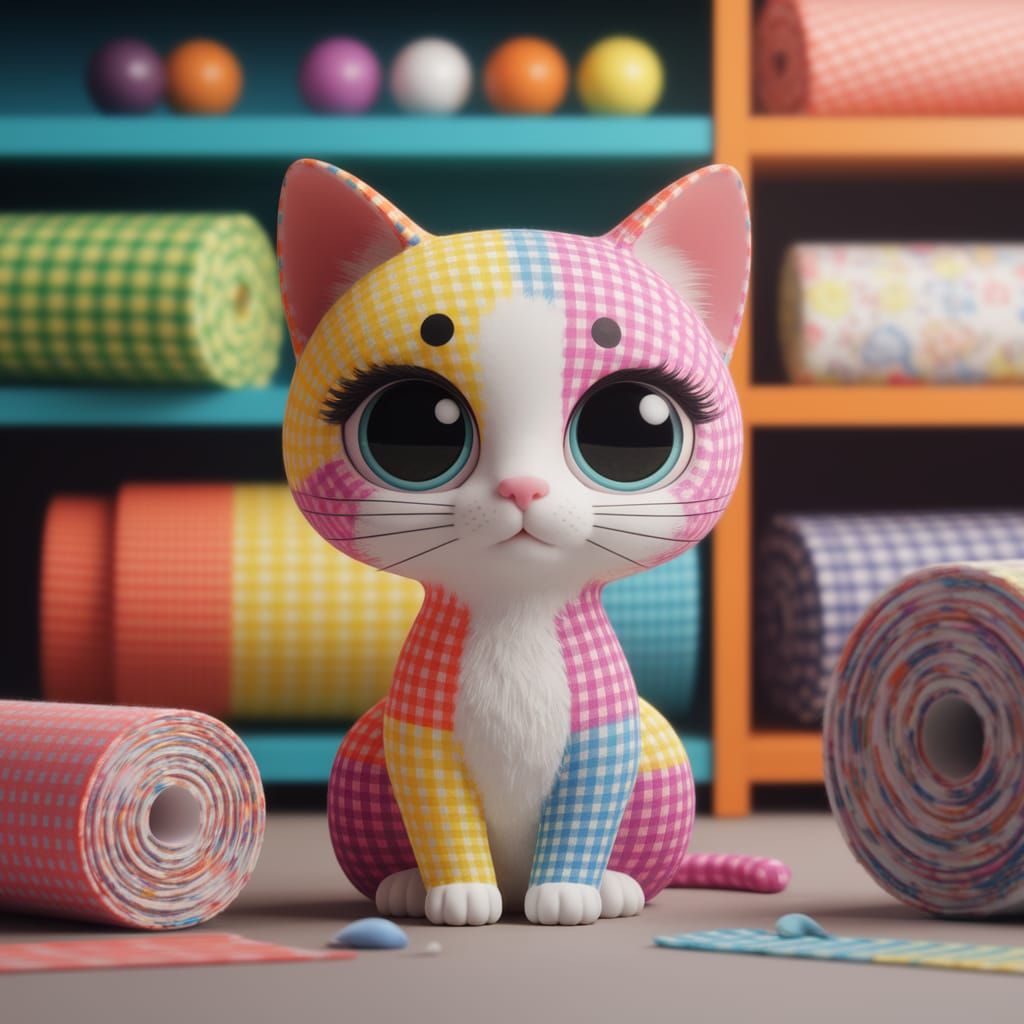 Gingham Kitty in Whimsical Gingham Wonderland