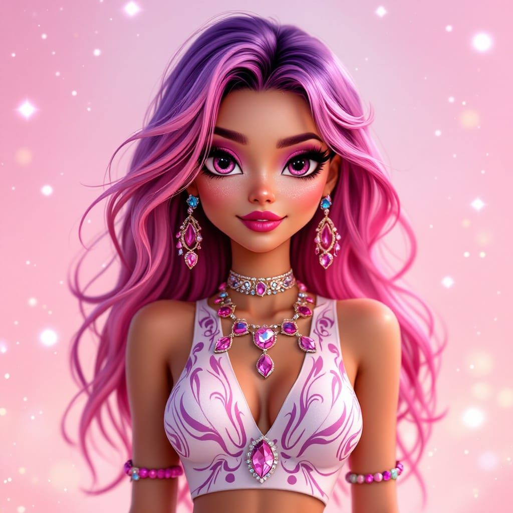 Vibrant Fantasy Girl with Dreamy Anime-Inspired Hair and Acc...