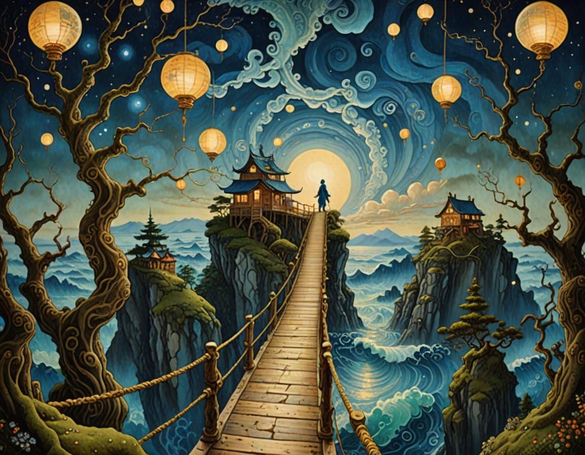 Dreamlike Traveler in Surreal Landscape, Fantasy Art