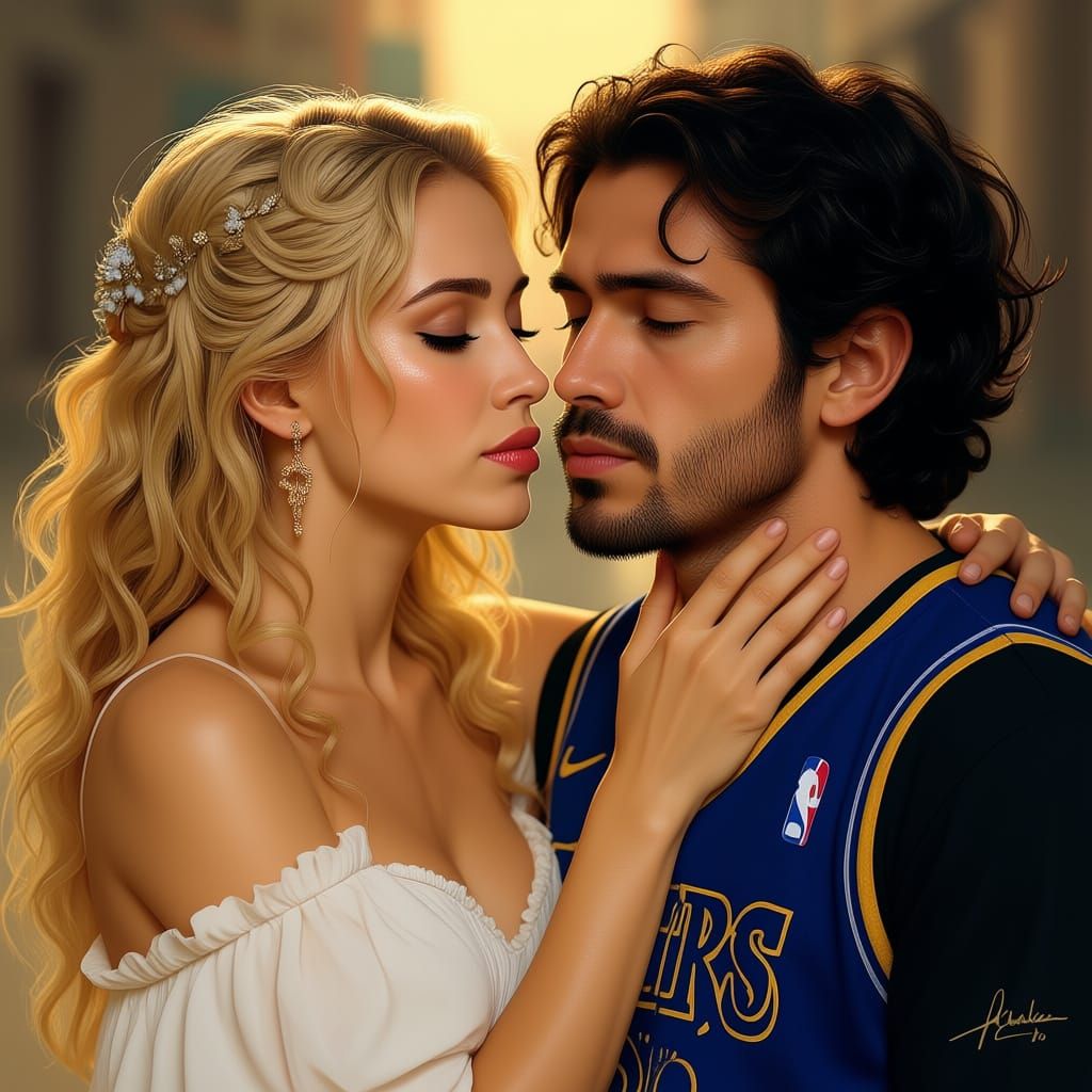 Beautiful Goddess Kisses Beggar Man in LeBron Jersey