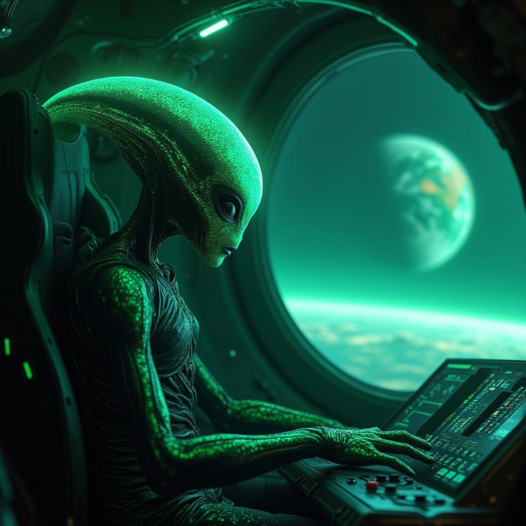 Mysterious Alien Pilot in Cyberpunk Vessel