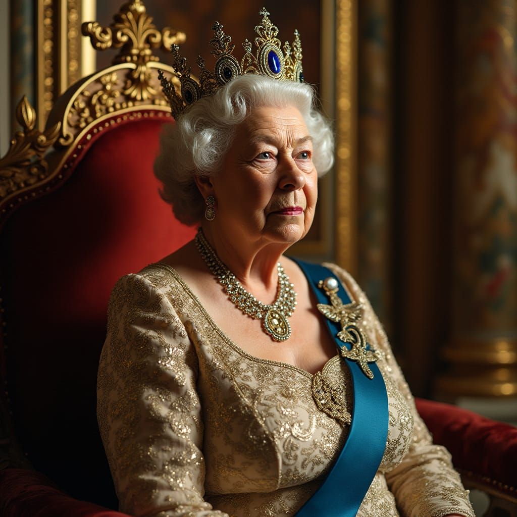 Queen Elizabeth II in Regal Ceremonial Attire, Shot in Cinem...