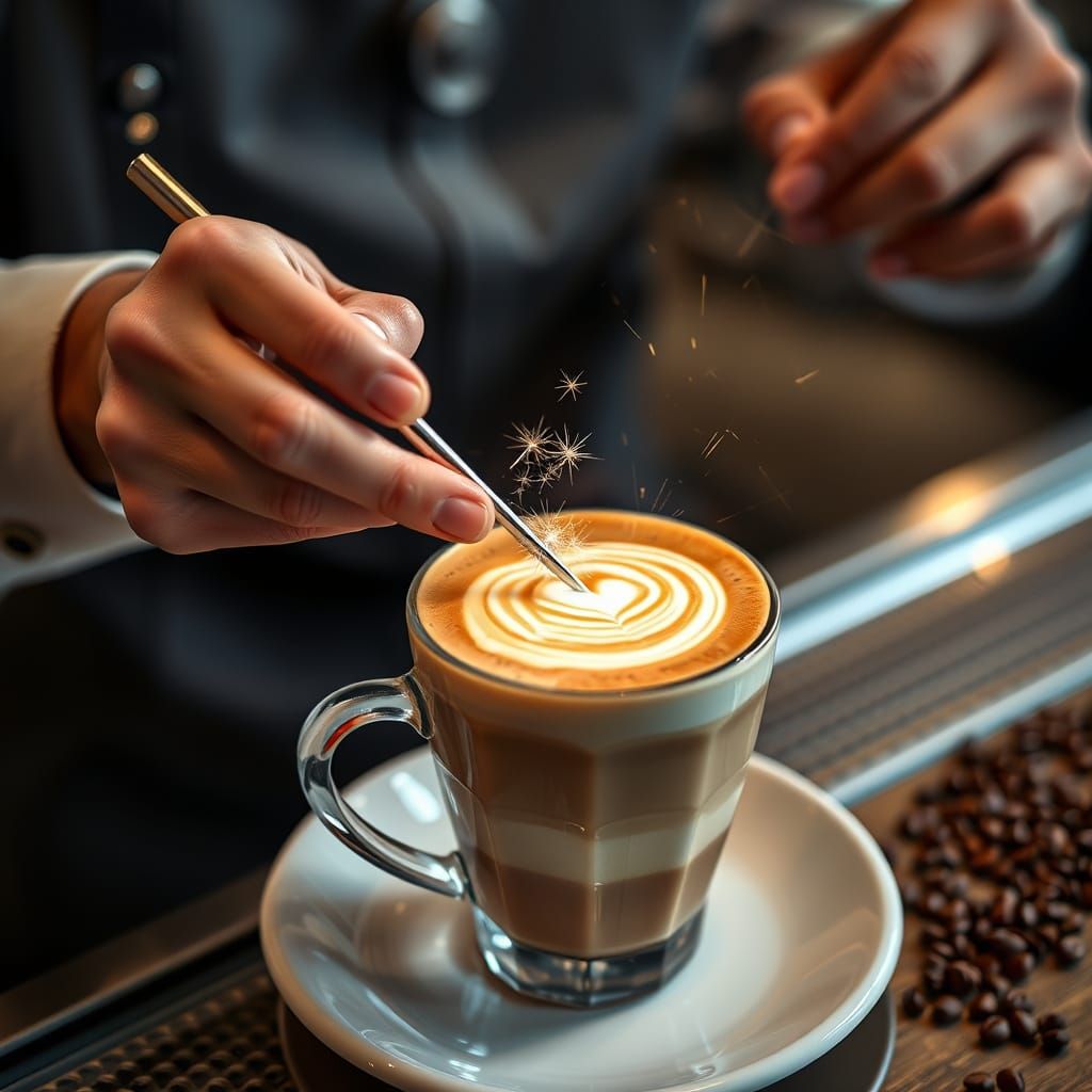 Magical Latte Art Created by a Barista with a Wand