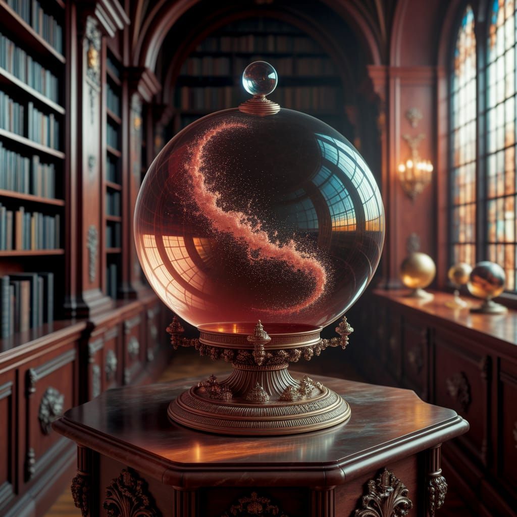 Ancient Sphere Holds Swirling Amber and Rose-Gold Liquids