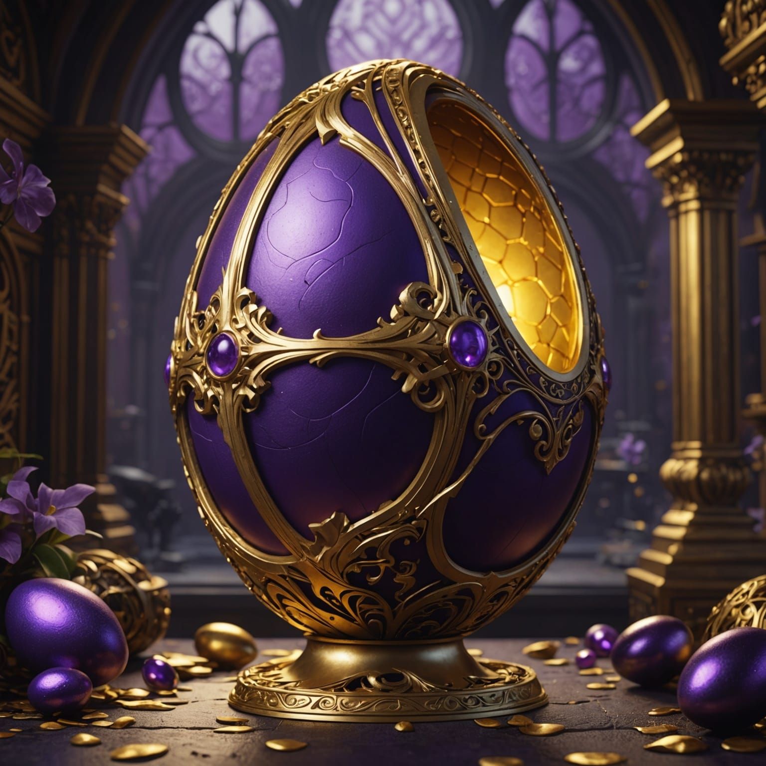 Golden Egg: Dark Fantasy Art in Purple and Yellow