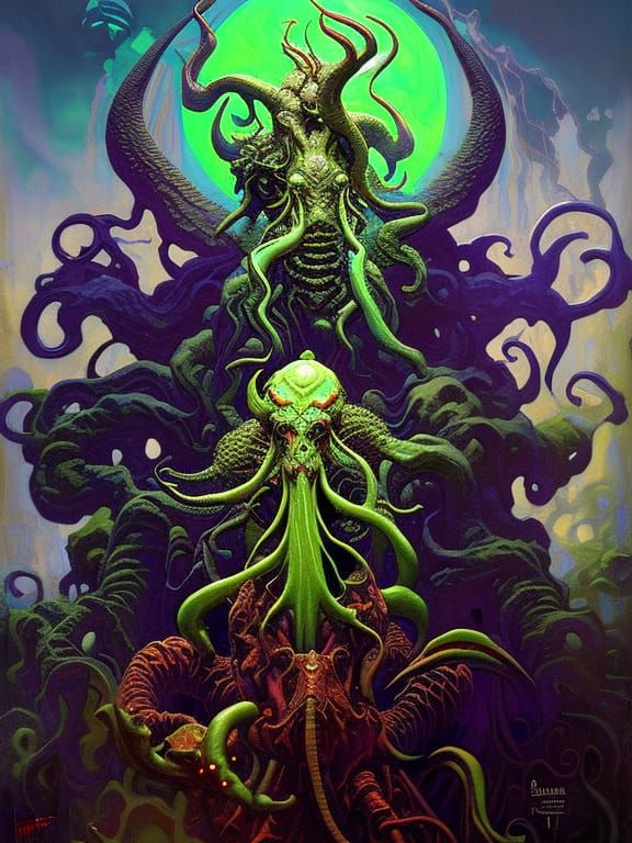 Eerie Cthulhu Collage in Oil on Canvas