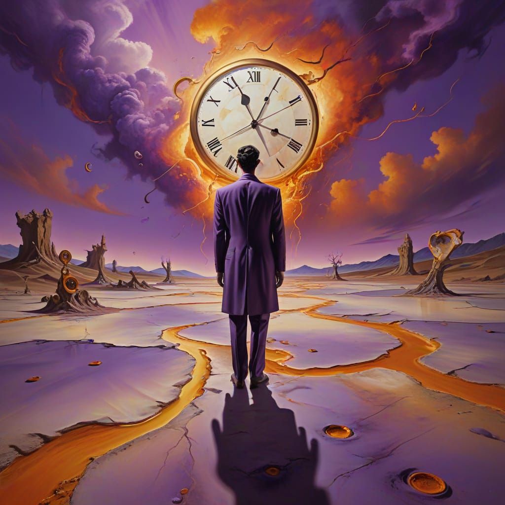 Dreamlike Figure Stands Amidst Swirling Clouds in a Surreali...