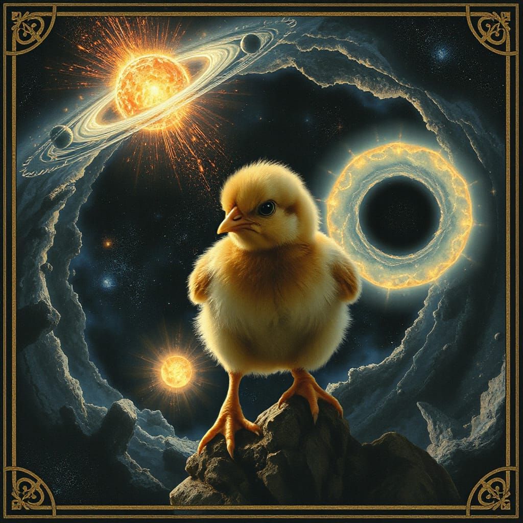 Angry Chick in Space as Pre-Raphaelite Painting