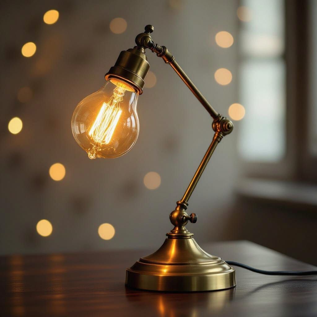 Vintage Brass Desk Lamp in Moody Chiaroscuro Lighting