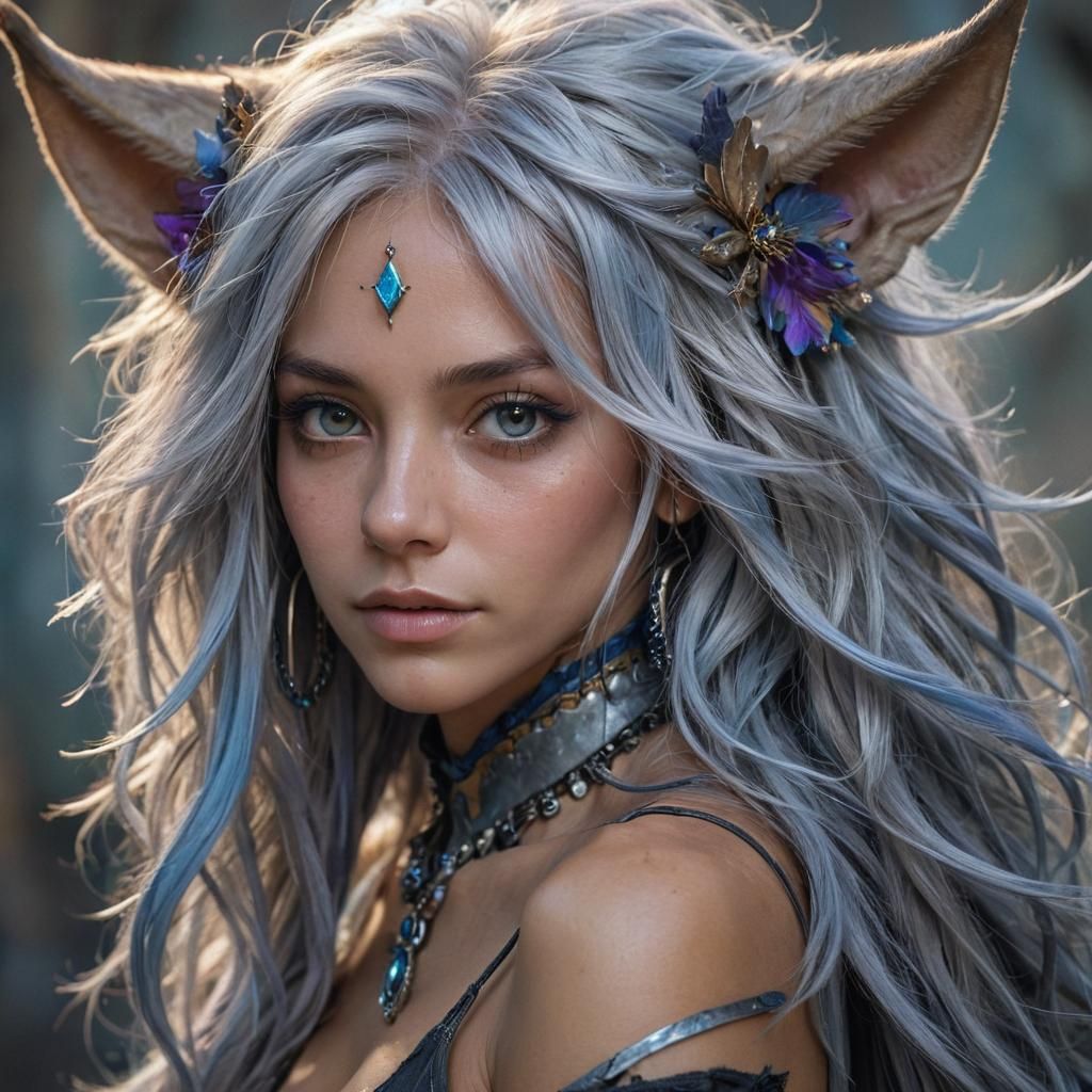 Fantasy Portrait of Woman with Blue Hair