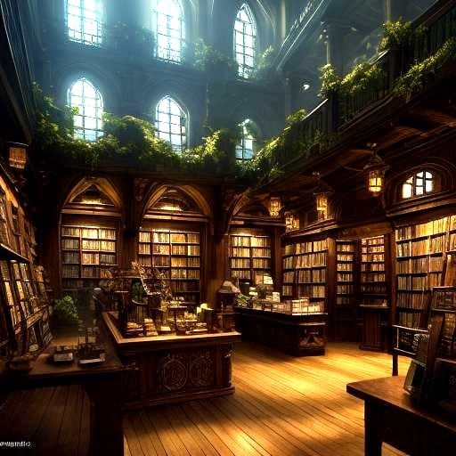 Fantastical Coffee and Book Shop, Detailed Matte Painting
