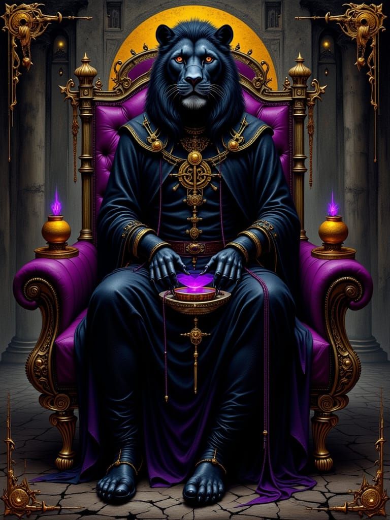 Obsidian Lion King on Ember Throne