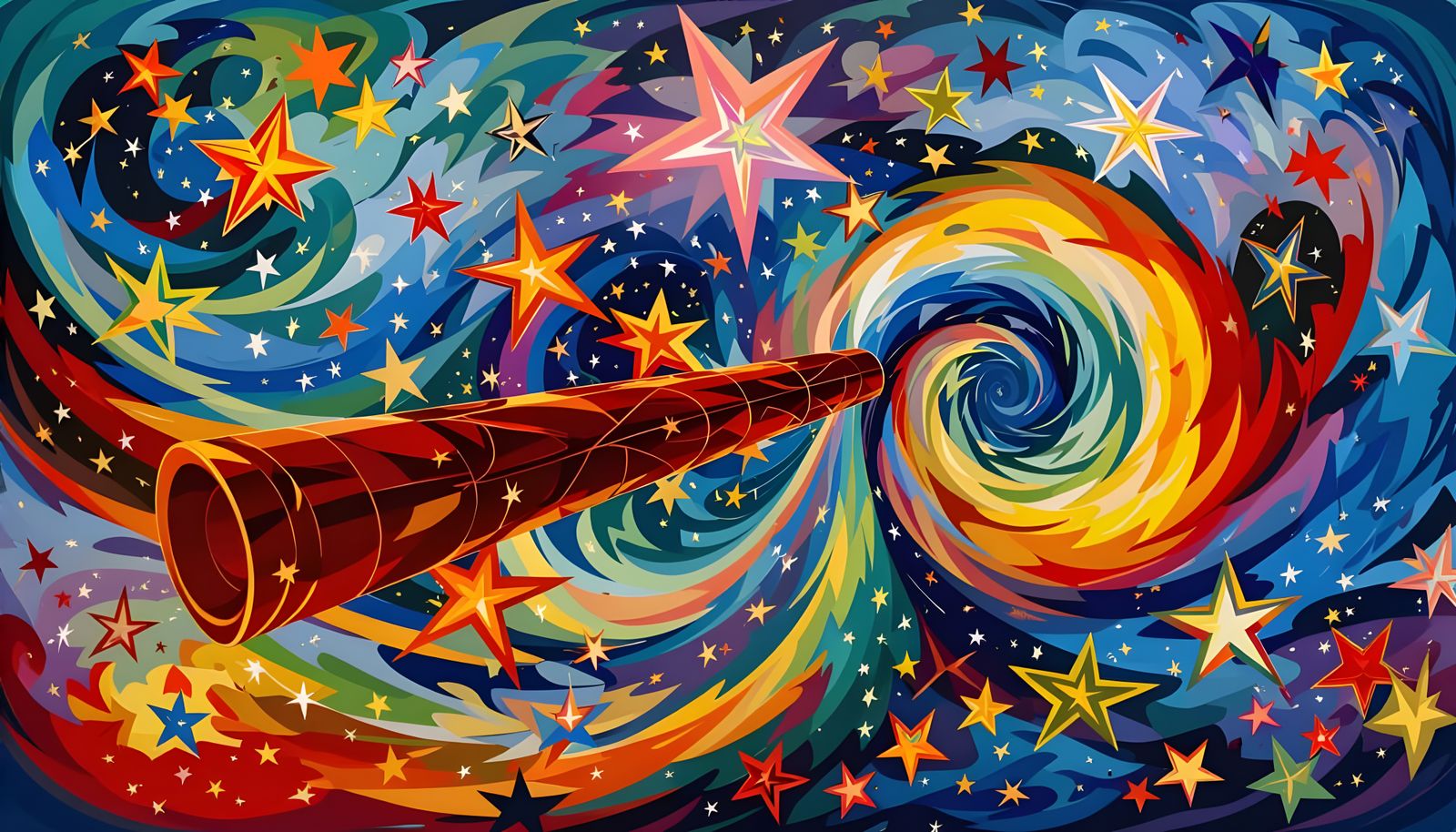 Surreal Cosmic Cylinder Reflecting Kandinsky Stars