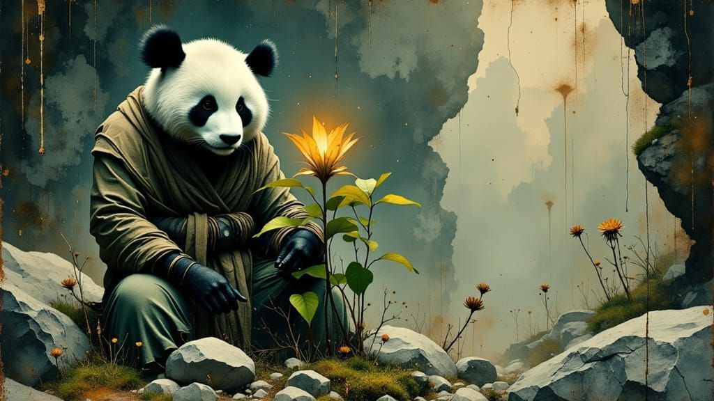 Ninja Panda Hybrid Nurturing Bioluminescent Plant