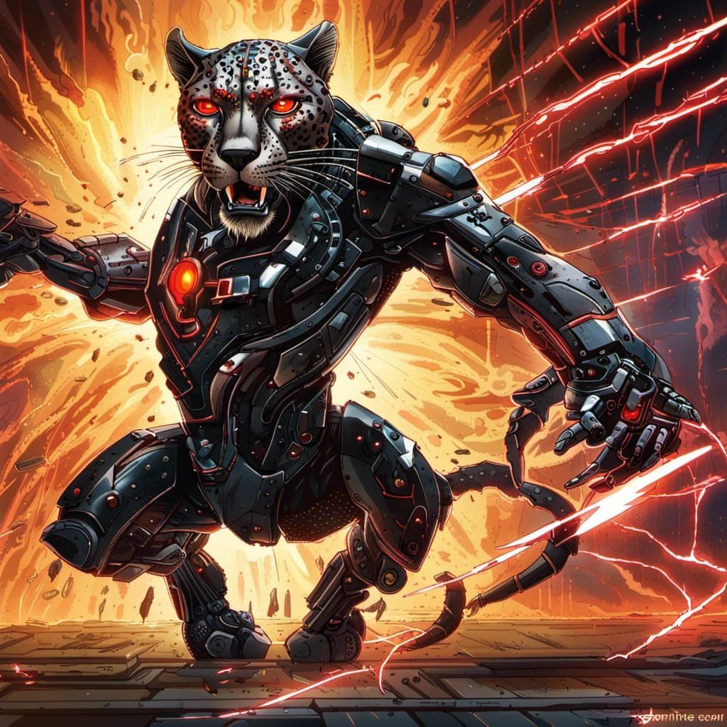 Cybernetic Cheetah Escapes Lab with Energy Blast