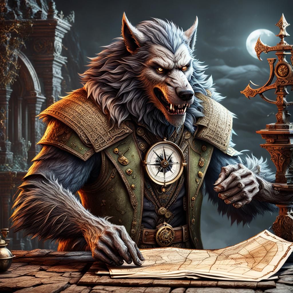 Werewolf Navigating with Map and Compass