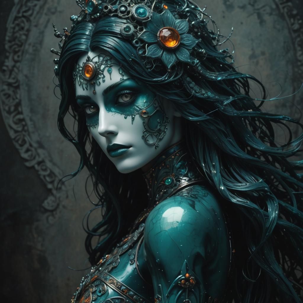 Detailed Robogirl in Surreal Majolica Armor